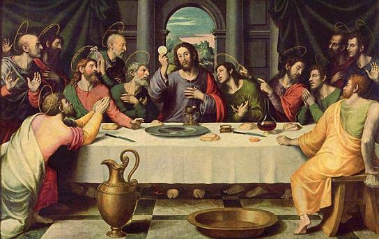 Jesucristo en la última cena con sus apóstoles.